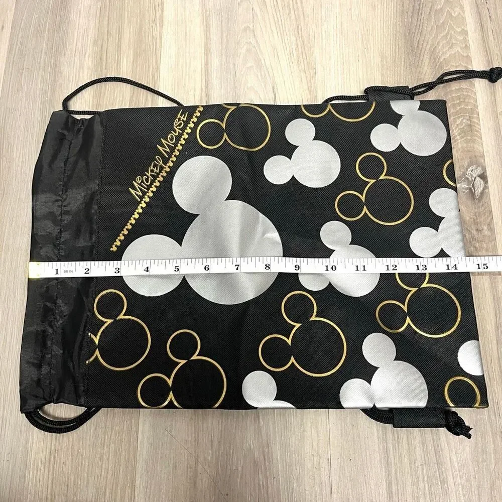 Disney Backpack Kids OS Black/Silver/Gold Mickey Mouse Silhouette Drawstring NWT